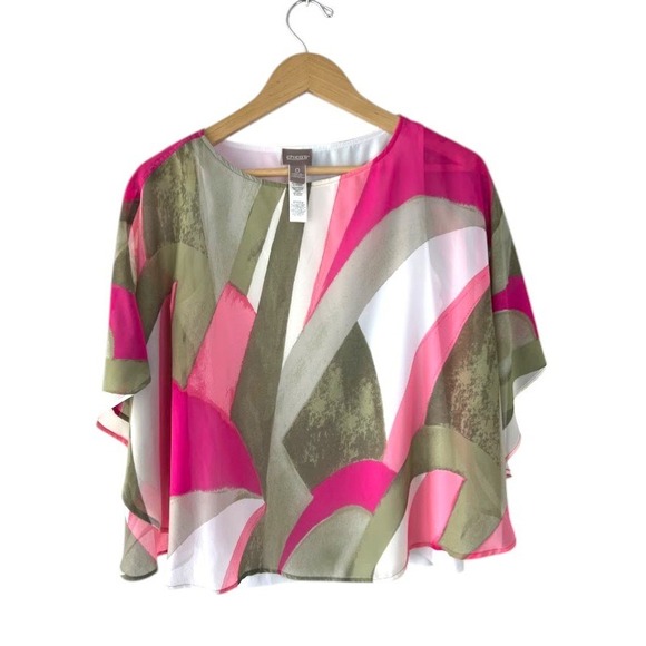 Chico's Tops - Chicos Pink Olive Green Abstract Print Layered Poncho Tank Top Size 0 Small